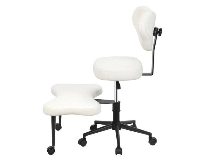 Chaise de bureau Fauteuil de travail blanc reglable avec grand siege pour position jambes croisees materiau respirant