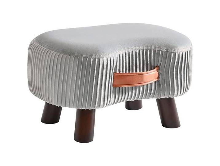 Ottoman Pouf en Bois Petit Repose-Pieds Incurvé avec Poignée Tabouret de Canapé Coussin d'Assise Moelleux 40 × 28 × 23 CM Gris