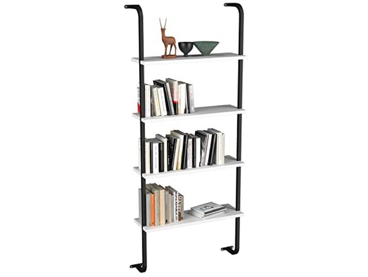 VCM Wandregal Weiß 64x20x150 cm 4 Fächer Holzwerkstoff Wohnaccessoires