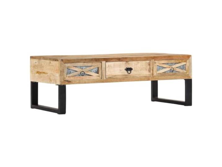 HEFZGDB Massivholz Couchtisch Mango 110 x 50 x 38 cm mit rustikalem Charme und verzinkten Stahlbeinen für Stabilität und Langlebigkeit, robuste Tischplatte als Wohnzimmer Tisch