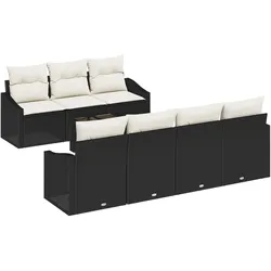 vidaXL 8-teiliges Garten Sofa Set mit Kissen Schwarz Poly Rattan