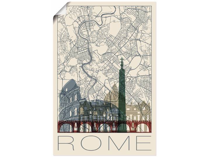 Poster ARTLAND Retro Karte Rom Italien und Skyline , beige (farbe bild(er): naturfarben), B:40cm H:60cm, Bilder, Poster, ohne Rahmen