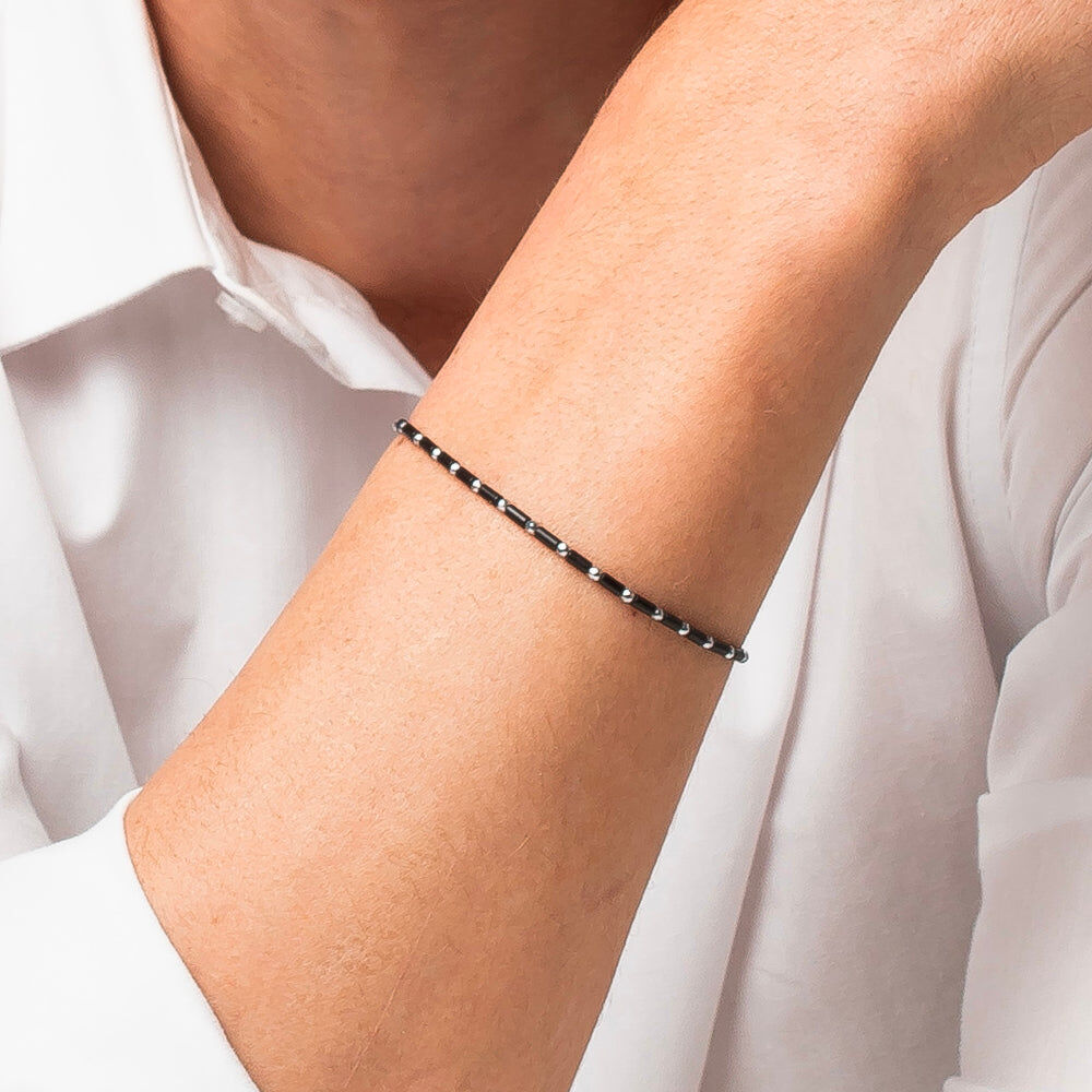 Luca Barra BRACCIALE UOMO IN ACCIAIO CON AGATA NERA ED EMATITE