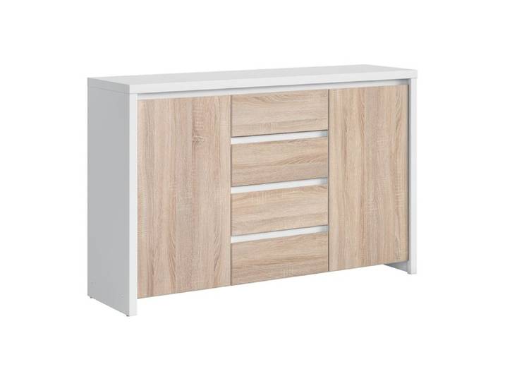 Buffet 2 portes 4 tiroirs Petits-meubles - Soren - 143 5 x 40 5 x 92cm - Bois et Blanc