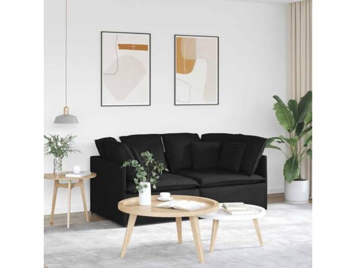 HEFZGDB Modulares Sofa mit Kissen Stoff Schwarz – Elegantes Wohnzimmer Sofa mit atmungsaktiver Polsterung, robustem Metallrahmen und Flexibler Sitzgruppe für großzügige Entspannung
