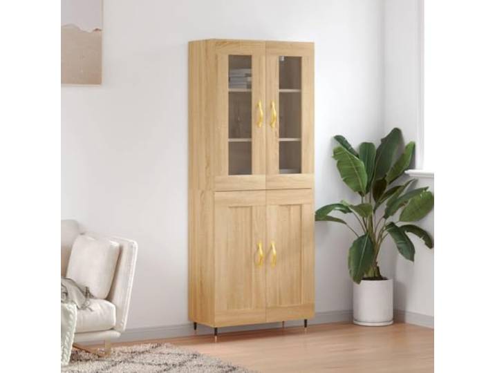 Elegantes Highboard für Gute Organisation aus langlebigem Holzwerkstoff in Sonoma-Eiche mit viel Stauraum, EIN stilvolles Highboard für Ihr Wohnzimmer mit Metallfüßen