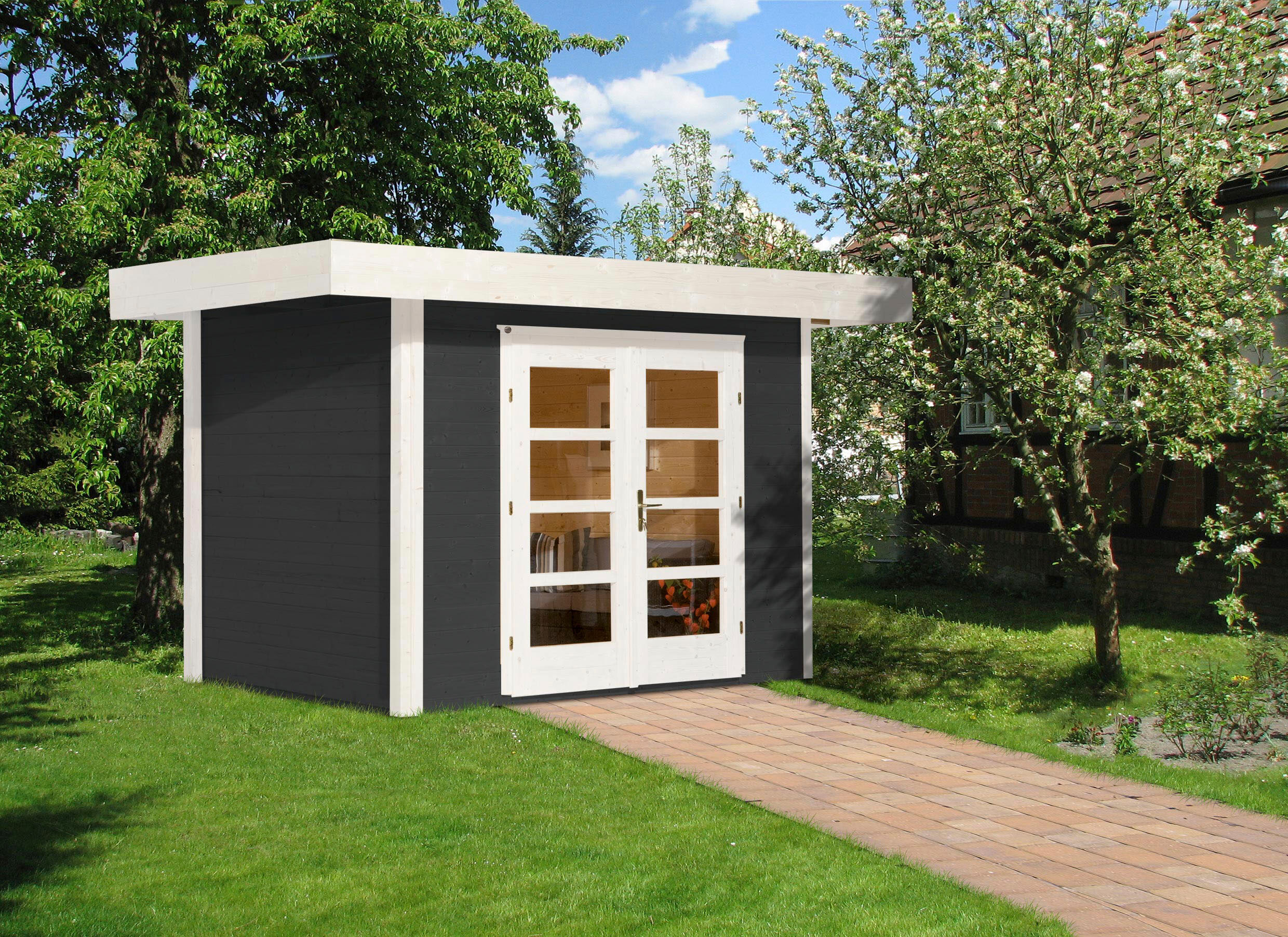 Gartenhaus WEKA "Designhaus 126 Plus", grau (anthrazit, weiß), Fußboden im Gartenhaus, ohne Dacheindeckung, Massivholz, Gartenhäuser, Gartenhaus
