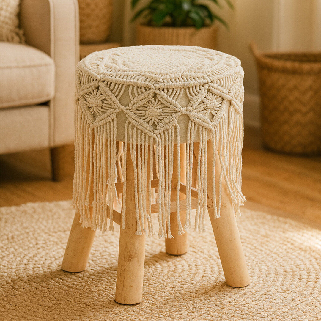 World Menagerie Centers Solid Wood Accent Stool Cream;Brown 43cm H X 31cm W X 31cm D