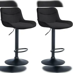 DELUKE® Barhocker 2er Set TAMPA - Schwarz, Stoff, Schwarz | Barhocker mit Lehne Barstuhl Tresenhocker Tresenstuhl Kneipenhocker Kneipenstuhl
