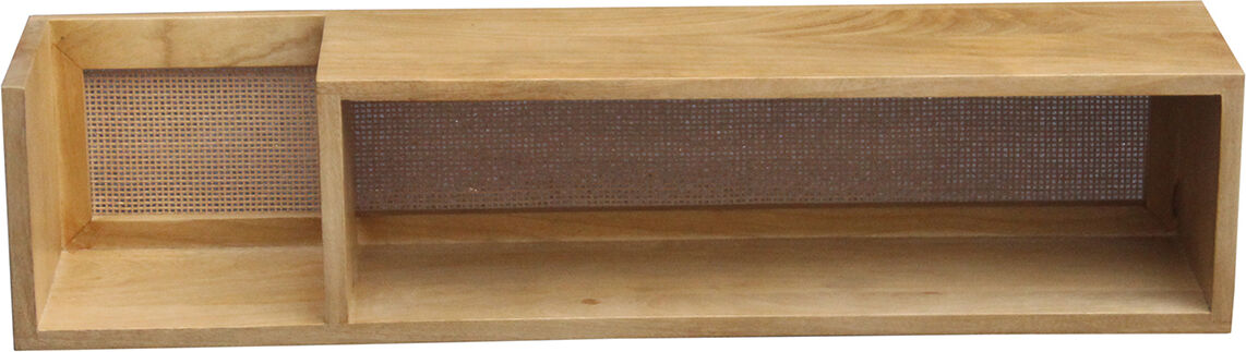 Miliboo Wandregal aus massivem Mangoholz und Rattan-Rohrgeflecht B90 cm ACANGE