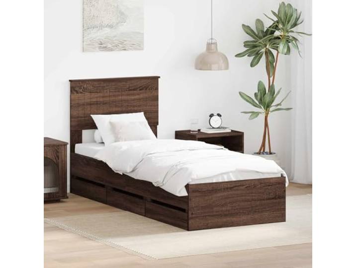 RJPLMFV Bettgestell mit Schublade, Eiche, Braun, 75 x 190 cm, Holz Feste Latten zur Unterstützung, stabile quadratische Füße, versteckte Aufbewahrung, einfache Reinigung