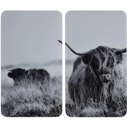 Wenko Herdabdeckplatten Highland Cattle schwarz 2 St., Herdabdeckung, Mehrfarbig