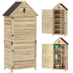 Outsunny-Gartenschrank-80L x 49B x 170H cm-Naturholz