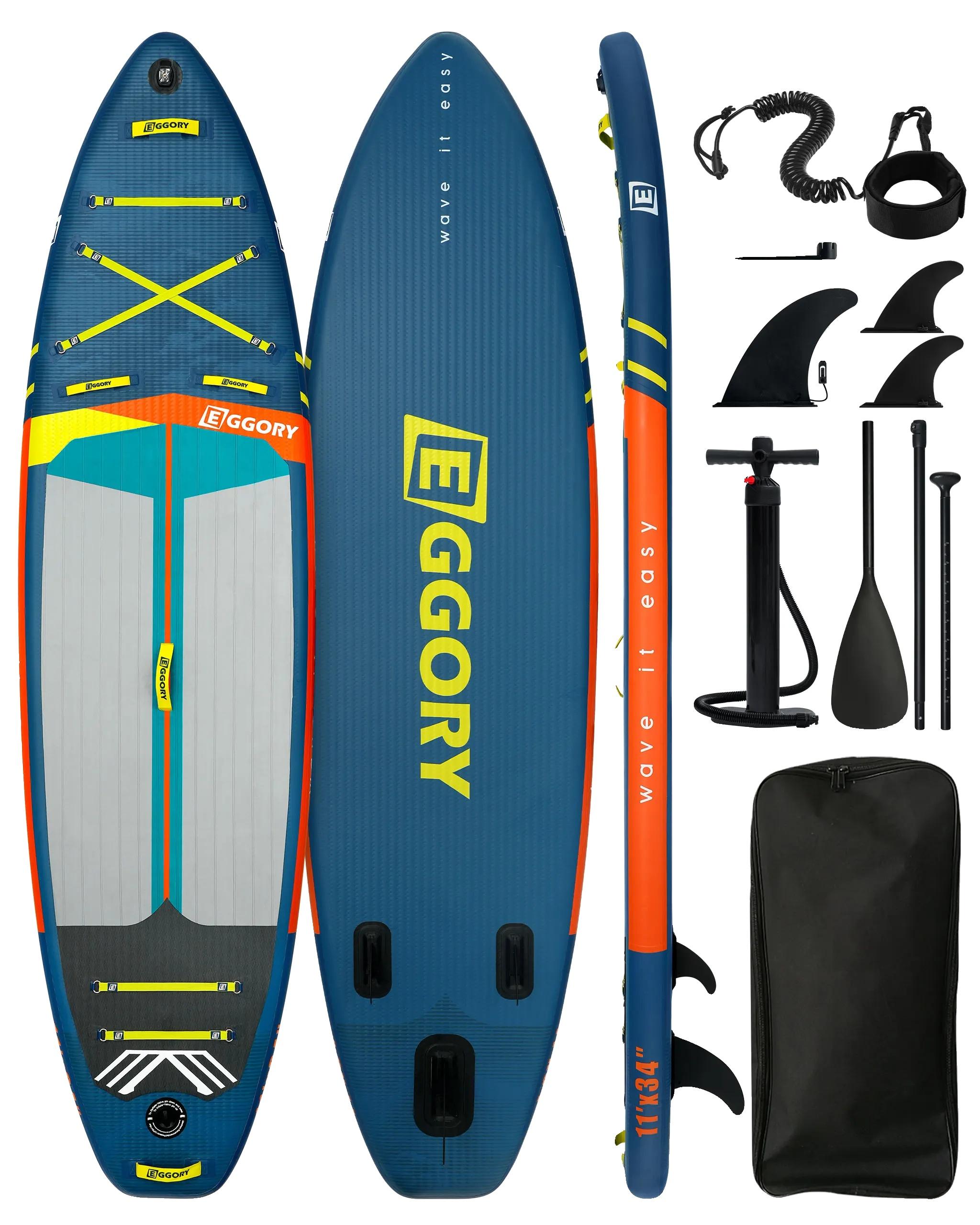 Aufblasbares Stand-Up-Paddle-Board, extra breites Design, integrierte Maßstab, Blaue horizontale Streifen