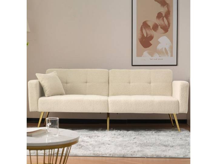 Canapé droit convertible - KOMHTOM - Droit convertible - Sherpa beige - Dossier réglable - Pieds dorés