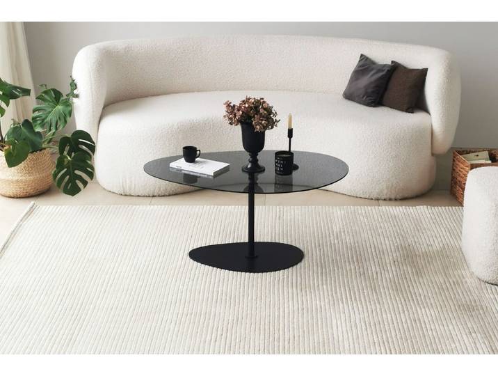 Couchtisch Dovira - mit Glasplatte und schwarzem Metallgestell - Schwarz - Luxusbetten24