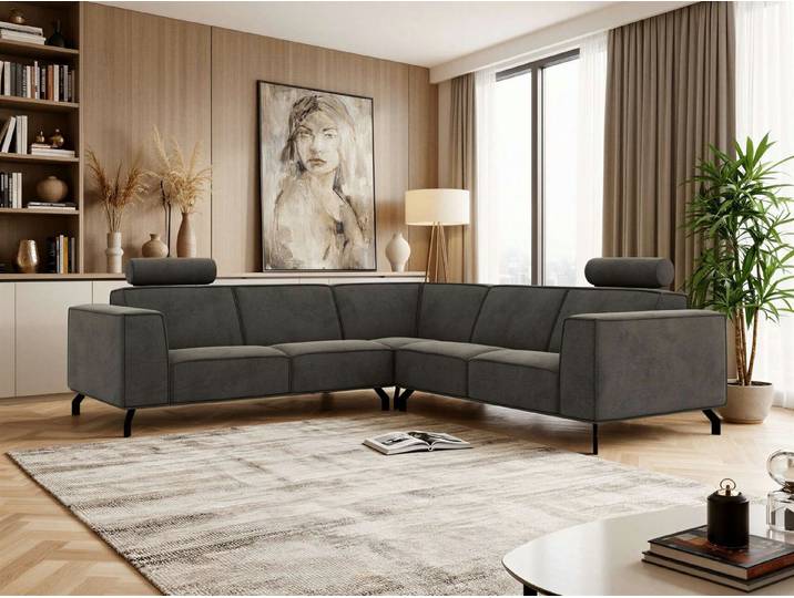 MKS MÖBEL Ecksofa VESANO L, Set, Metallbeinen, Wellenfedern, L-form, verstellbaren Kopfstützen