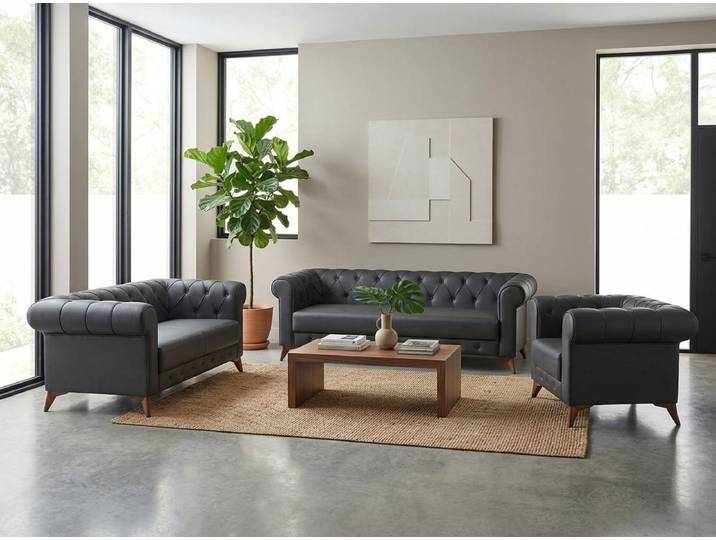 JVmoebel Chesterfield-Sofa Chesterfield 3-Sitzer-Sofa 2-Sitzer-Sofa Sessel klassisch Leder, 3 Teile