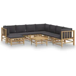 vidaXL 9-tlg. Garten-Lounge-Set mit Dunkelgrauen Kissen Bambus
