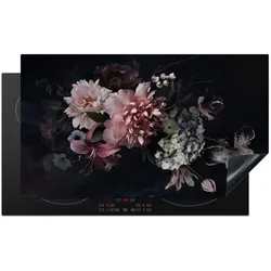 HERDABDECKPLATTE Blumen - Vintage - Pastell - Rosa - Weiß Induktionsschutz 91.6x52.7 cm