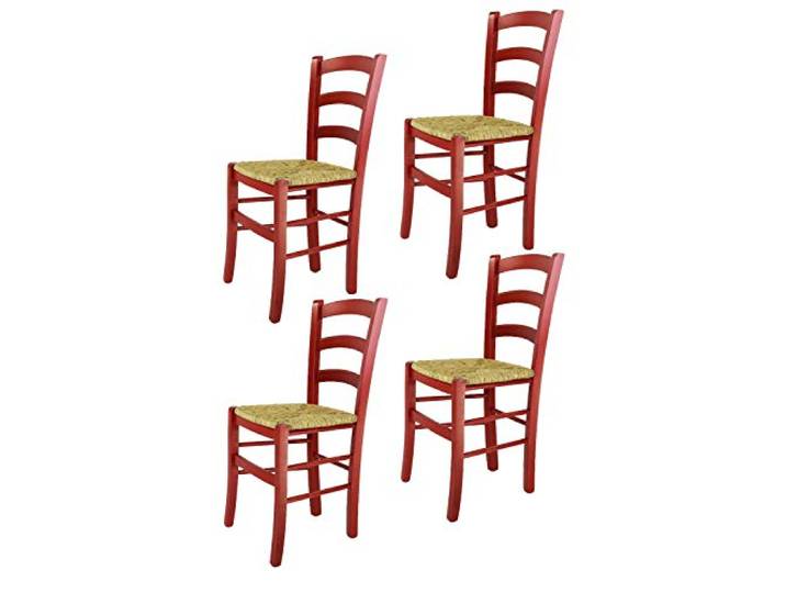 t m c s Tommychairs - 4er Set Stühle Venezia für Küche und Esszimmer, Robuste Struktur aus Buchenholz in Anilinfarbe Rot und Sitzfläche aus Stroh
