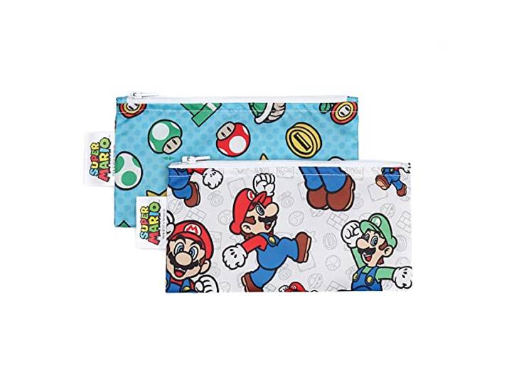 Bumkins Snackzakken, herbruikbare stof, wasbaar, voedselveilig, BPA-vrij - Nintendo Mario & Luigi (2-Pack)