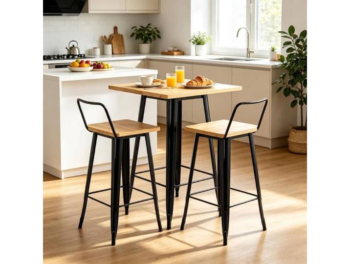 PIPIPOXER Table à manger Table Haute Avec pédales plateau bois pied métal style industriel cuisine salle à manger petit logement