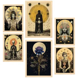 POSTER Set Mit 6 Mystischen & Esoterischen SternenA3 & A4 Rahmen Aus Hellem Holz