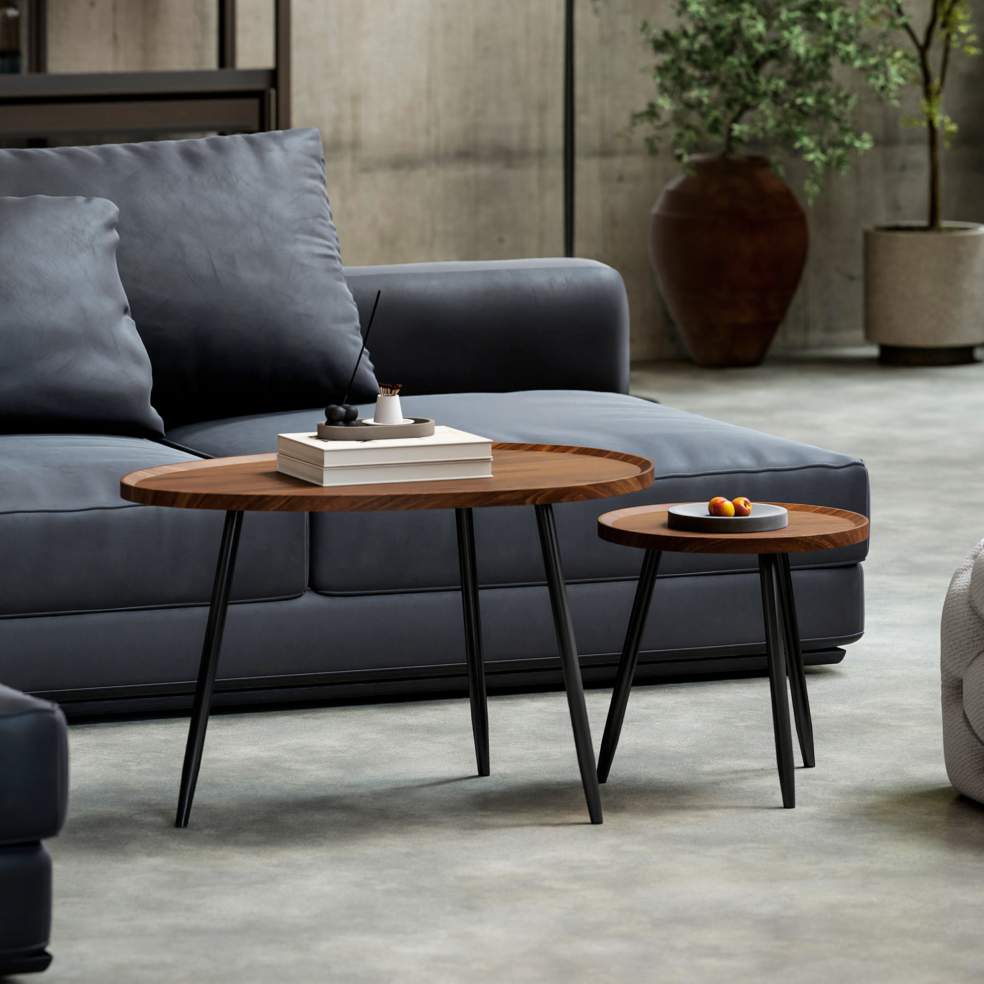 Homcom Set 2 Tavolini da Salotto Sovrapponibili in Legno e Metallo, Colore Legno Scuro   Aosom Italy