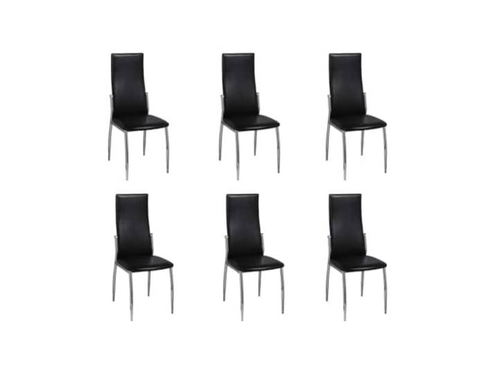 KTHLBRH 6 Esszimmerstühle Schwarz Kunstleder mit Chrombeinen Strapazierfähiges Kunstleder, stabile Chrombeine, pflegeleichte Oberfläche, 110 kg Belastbarkeit, modernes Design