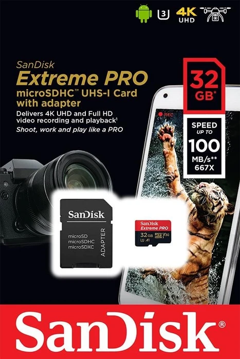 SANDISK MicroSDHC 32GB Extreme Pro A1 UHS-I (V30) + SD Adapter
