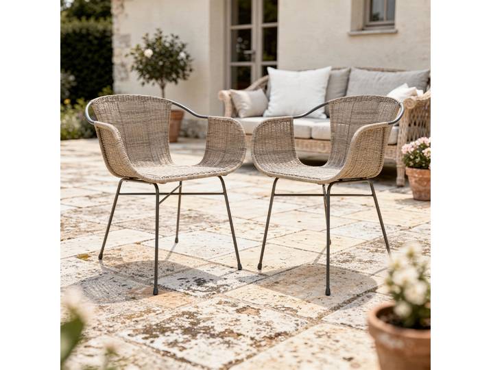 Set de 2 fauteuils intérieur extérieur en résine tressée