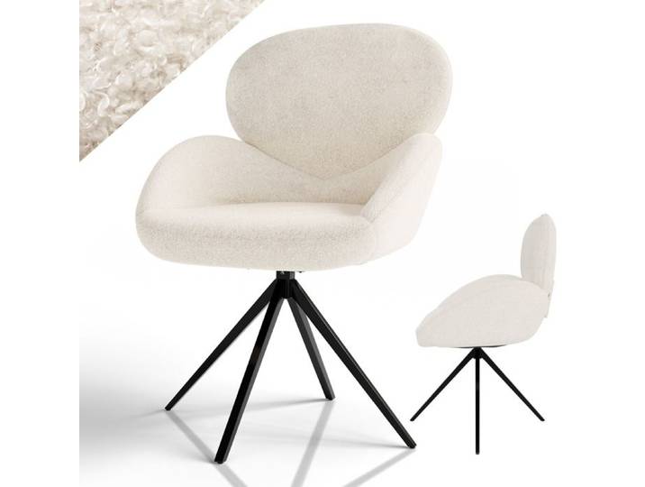Juskys Chaise Albano bouclé pivotante 360° rembourrée pieds métal réglables chaise bureau crème moderne