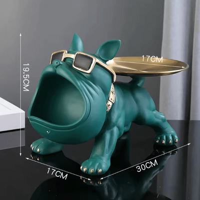 Uplift Curations Large Bulldog Storage Statue Resin Dog Figurine With Tray Organizer For Home Decor & Desk Storage green