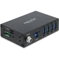 Delock Industrie Hub 4 x USB 5 Gbps Typ-A mit 8 kV ESD Schut (USB-B, 4 Ports), Dockingstation + USB Hub, Schwarz