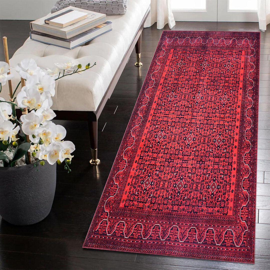 Langley Street Large Area Rugs Soft Lounge Carpet Mat Non-slip Luxury Bedroom Rug Washable Floor Carpet Pads 1317 Red Black Rectangle 160 x 230 cm