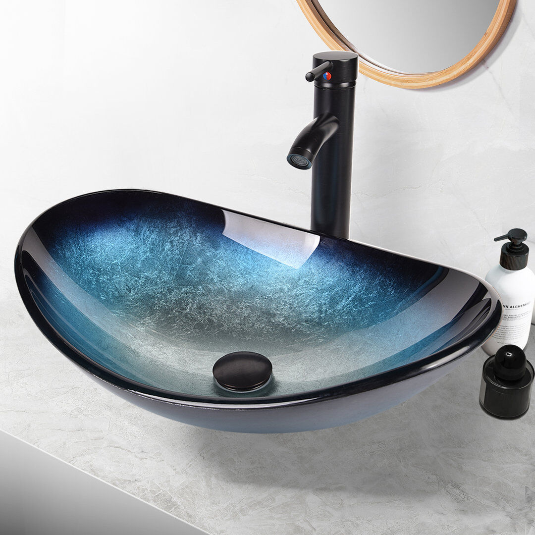 Metro Lane 53.3mm L x 35mm W Glass Specialty Sink with Tap Blue 35mm W