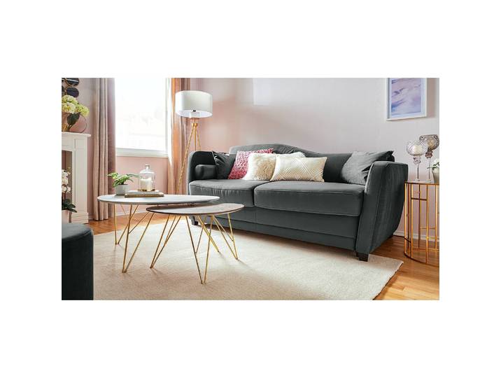 Schlafsofa Teresina mit Matratze Grau/Grau Samt 212cm Ausrichtung links Glamour