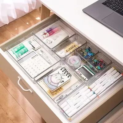 Discount Dollar Deals Versatile Drawer Organizer Set, Clear Plastic Trays And Dividers, Makeup, Kitchen Storage, Perfect Organizat 7pcs