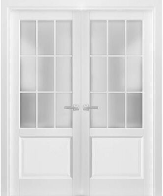 SARTODOORS Felicia 3309 White Wood Interior Double Doors with Frosted Glass