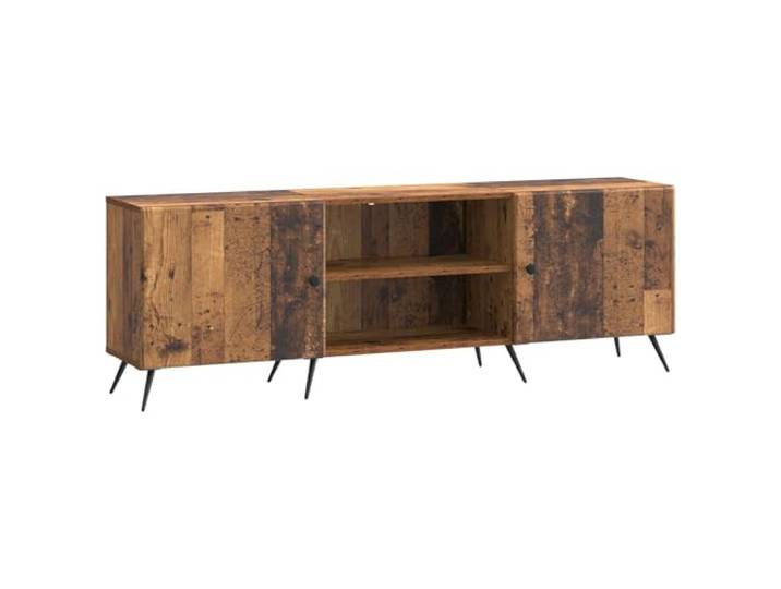 KUPTYERFG TV Board Altholz-Optik 150x31x50 cm TV Lowboard Schrank Stilvolles Fernsehtisch-Board mit Klapptüren und Metallbeinen für Medienträger im Wohnzimmer und Flur.