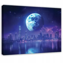 LEINWANDBILD Stadt Mond Blau 120x80 cm