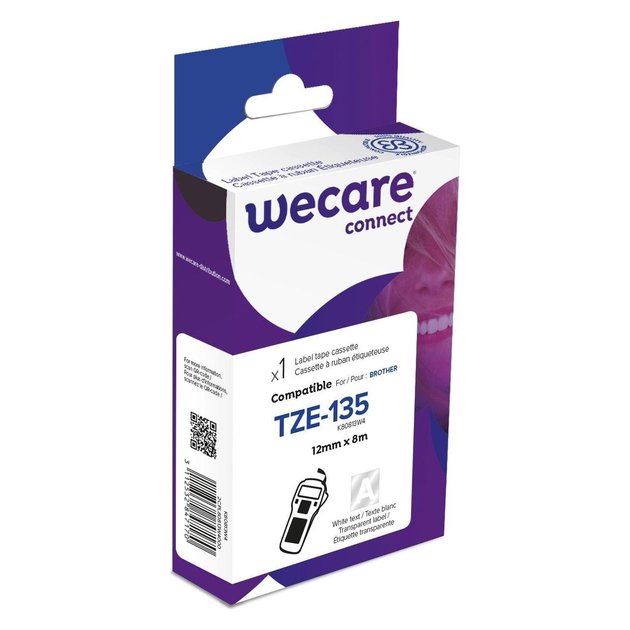 Armor OWA WECARE Schriftband kompatibel zu BROTHER TZE-135 weiss auf transparent (1.20 cm, Weiss, Transparent) (K80813W4)