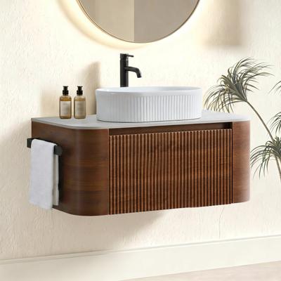 GREATPLANINC Wall Bathroom Vanity, Floating Vanity Cabinet with Vessel Ceramic Basin