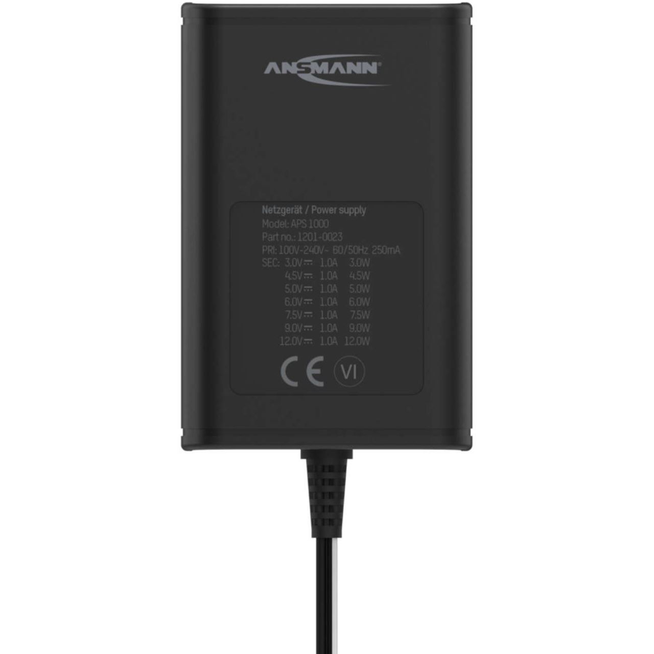 ANSMANN Netzteil uni 3-12V/1A -12W APS1000 inkl. 7 versch. Steckertypen