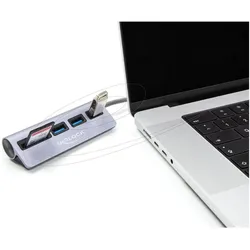 Delock 3 Port USB 5 Gbps Hub inklusive SD und Micro SD Card (USB-C, 3 Ports), Dockingstation + USB Hub, Grau