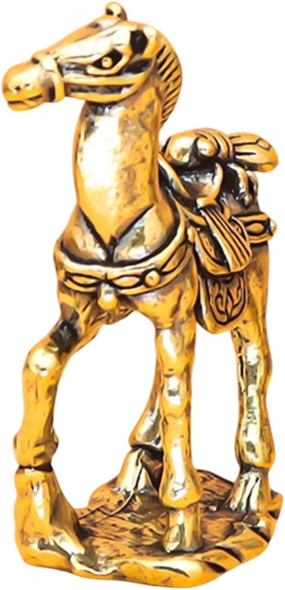 Messing Paardenbeeldje voor op tafel, Hoogte: 6 cm
