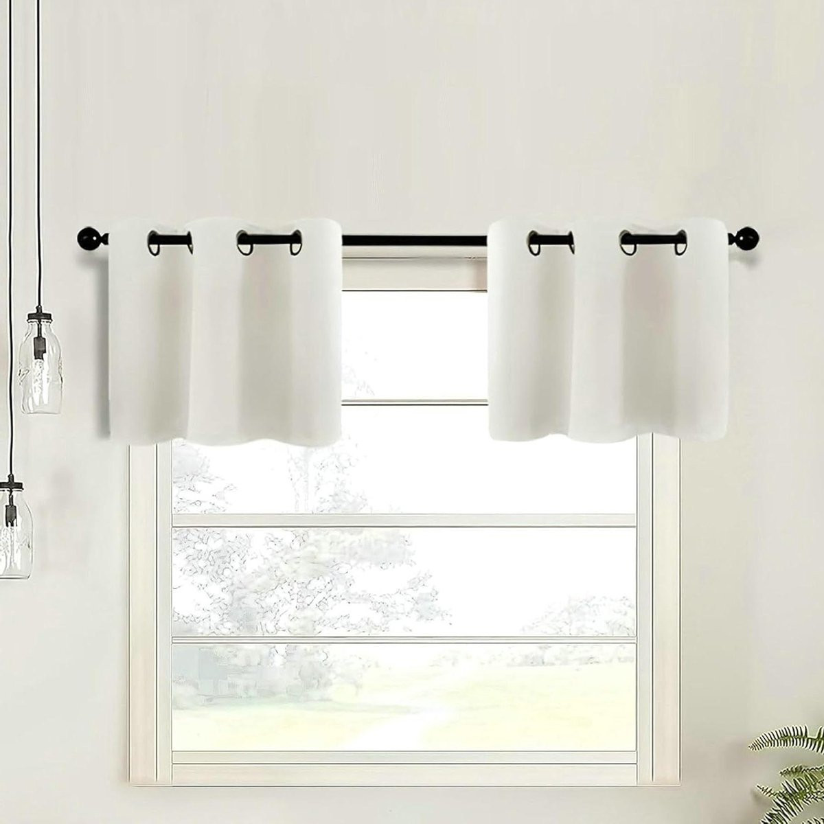 Wit Vitrage Keukengordijn van Ondoorzichtig Polyester - 865 x 76 cm