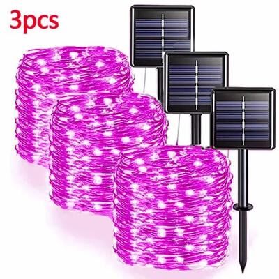 Uplift Picks 42M 400 LED Solar Fairy String Lights For Outdoor Garden Decor pink (3 Pcs) 42 M 400 Led