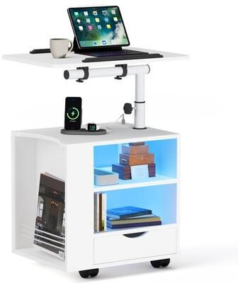 Pamapic Manufactured Wood Led Nightstand With Charging Station, Adjustable Height